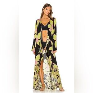 Maaji Black & Yellow Floral Swim Coverup Dress Size Medium